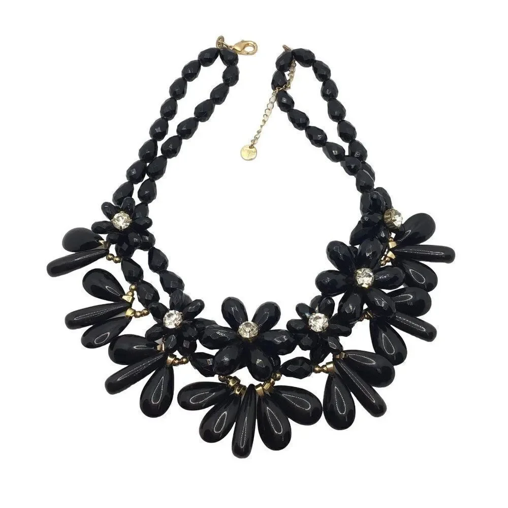 Talbots Flower Necklace Exaggerated Statement Rhinestone Centers Adjustable Leng